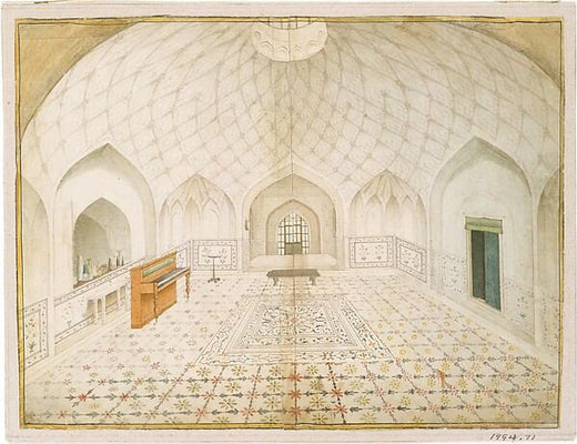 Interior of the hammam at the Red Fort, Delhi, about the 1830s. The Met, public domain.