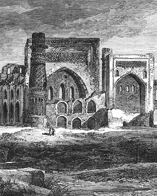 The mosque of Gawhar Shad at Herat, an engraving from 1863
